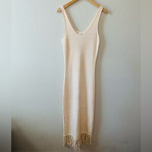 Elegant Cream Midi Dress with Fringe